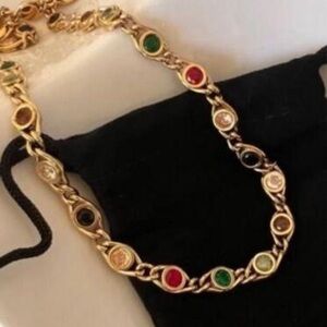 18K Gold Plated Fisheyes Colorful Zircon Necklace Titanium Steel womens Jewelry